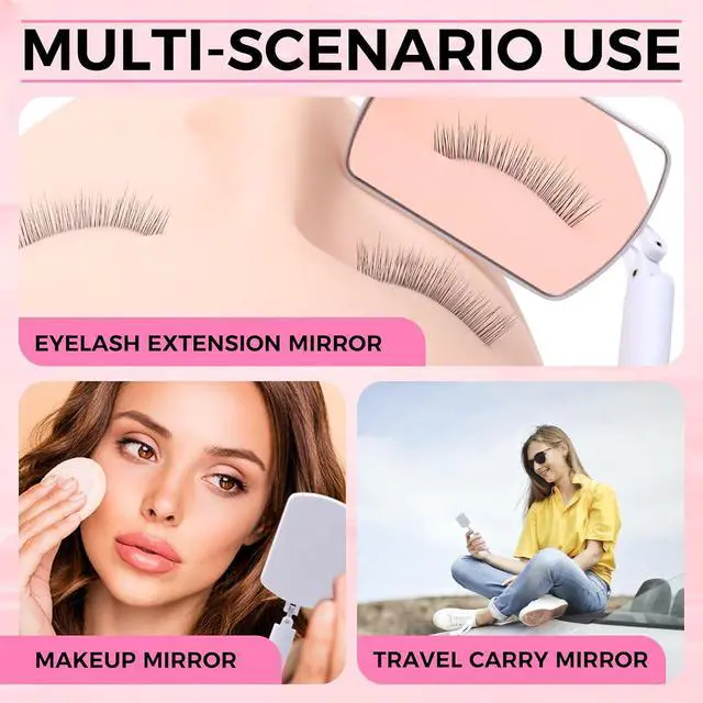 Alt view image 7 of 7 - Flexible Large Square Lash Mirror, 260°Rotation Folding Portable Eye Mirror for Eyelash Extensions, Adjustable for Easy Check, Lash Extension Supplies and Tool for Lash Techs, White