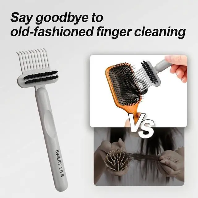 Alt view image 4 of 7 - 2 Pack Hair Brush Cleaning Tool, 2-in-1 Cleaner Tool, Portable Cleaning Tool Set for Brush Comb Keyboard, Remover Rake for Removing Hair Dust, Home and Salon Use(Green&Grey)