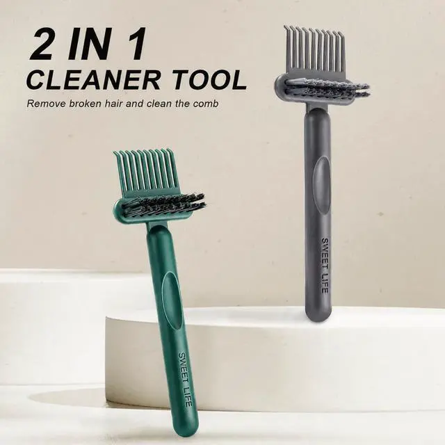 Alt view image 7 of 7 - 2 Pack Hair Brush Cleaning Tool, 2-in-1 Cleaner Tool, Portable Cleaning Tool Set for Brush Comb Keyboard, Remover Rake for Removing Hair Dust, Home and Salon Use(Green&Grey)