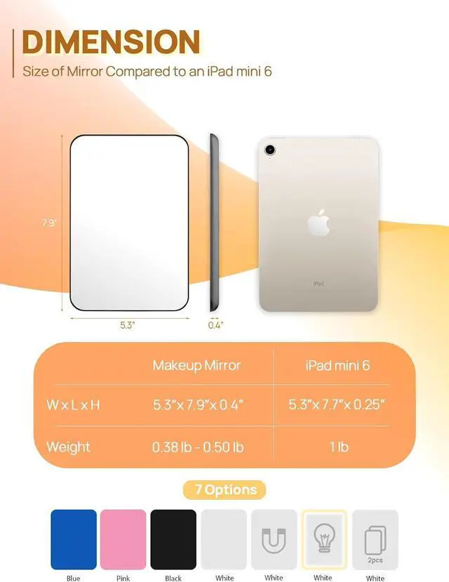 Alt view image 2 of 7 - OMIRO 8 x 5 in Desk Makeup Mirror with Stand and Hanging Hole, Black | Table Mirror with Foldable Bracket, Travel Mirror for Men and Women, Shaving and Travel, Distortion-Free Reflection