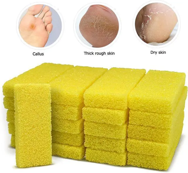 Alt view image 7 of 7 - Disposable Foot Scrubber Sponge Pads Pedicure Pumice Stone for Feet Callus Remover Medium Coarse Yellow 40Pcs