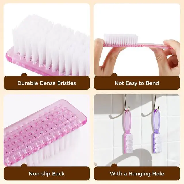 Alt view image 2 of 7 - Nail Brush for Cleaning Fingernails, Larbois 4 Pack Deep Cleaning Fingernail Brush for Cleaning Nail Scrubber Brush Heavy Duty Foot Brush Handle Grip Nail Brushes for Toes and Fingernails