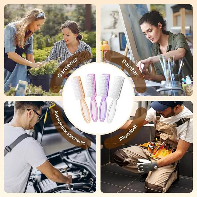 Alt view image 6 of 7 - Nail Brush for Cleaning Fingernails, Larbois 4 Pack Deep Cleaning Fingernail Brush for Cleaning Nail Scrubber Brush Heavy Duty Foot Brush Handle Grip Nail Brushes for Toes and Fingernails