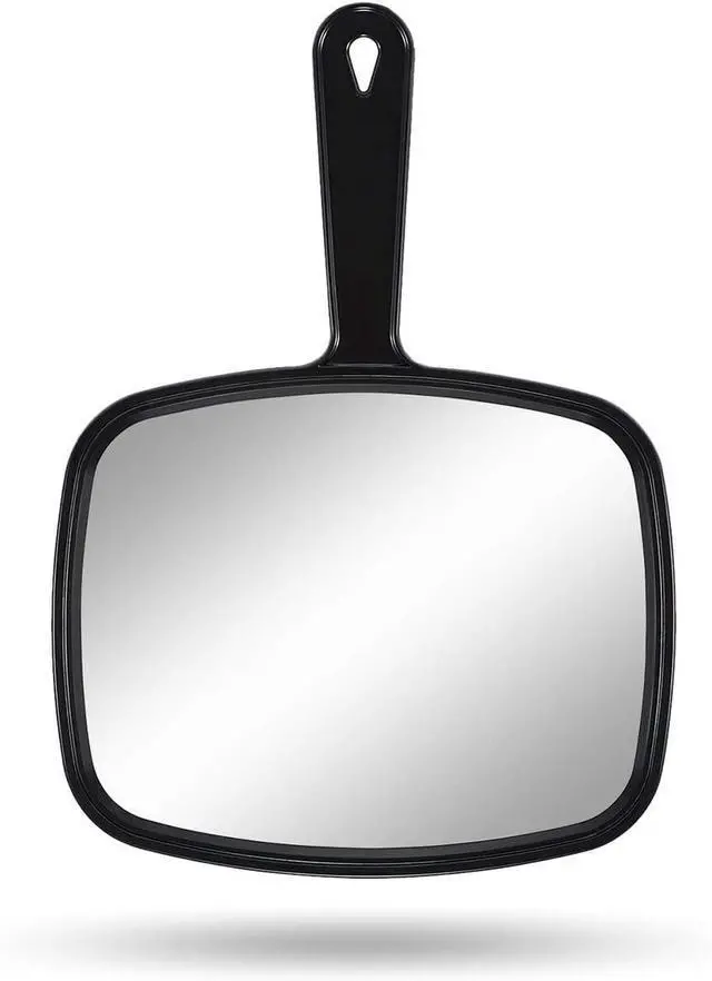 Main image of Gladmart 10.3" L x 7.4" W Hand Mirror for Home and Barber, Black | Hand Mirrors with Handle, Barber Accessories, Hair Salon Supplies, Distortion-Free Glass, Makeup Mirror for Women Men