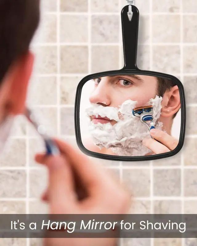Alt view image 4 of 6 - Gladmart 10.3" L x 7.4" W Hand Mirror for Home and Barber, Black | Hand Mirrors with Handle, Barber Accessories, Hair Salon Supplies, Distortion-Free Glass, Makeup Mirror for Women Men