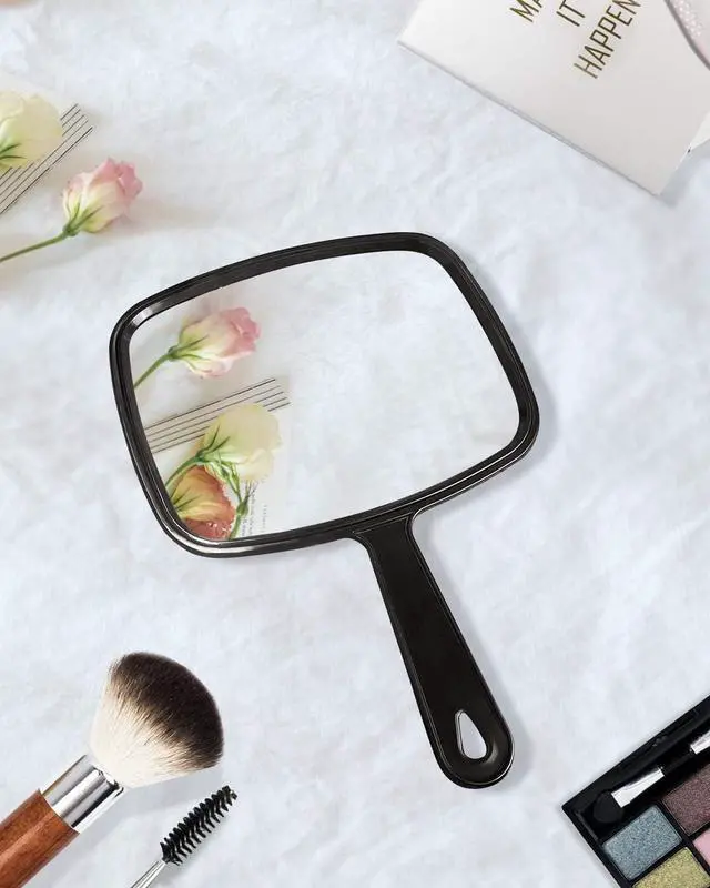 Alt view image 6 of 6 - Gladmart 10.3" L x 7.4" W Hand Mirror for Home and Barber, Black | Hand Mirrors with Handle, Barber Accessories, Hair Salon Supplies, Distortion-Free Glass, Makeup Mirror for Women Men