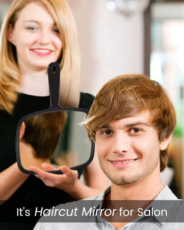 Alt view image 5 of 6 - Gladmart 10.3" L x 7.4" W Hand Mirror for Home and Barber, Black | Hand Mirrors with Handle, Barber Accessories, Hair Salon Supplies, Distortion-Free Glass, Makeup Mirror for Women Men