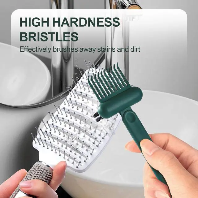 Alt view image 3 of 7 - 2 Pack Hair Brush Cleaning Tool, 2-in-1 Cleaner Tool, Portable Cleaning Tool Set for Brush Comb Keyboard, Remover Rake for Removing Hair Dust, Home and Salon Use(Green&Grey)