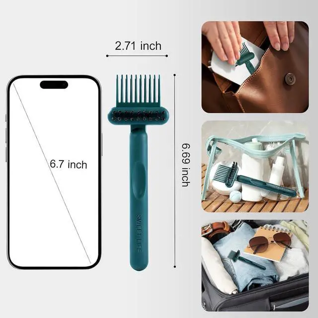 Alt view image 5 of 7 - 2 Pack Hair Brush Cleaning Tool, 2-in-1 Cleaner Tool, Portable Cleaning Tool Set for Brush Comb Keyboard, Remover Rake for Removing Hair Dust, Home and Salon Use(Green&Grey)