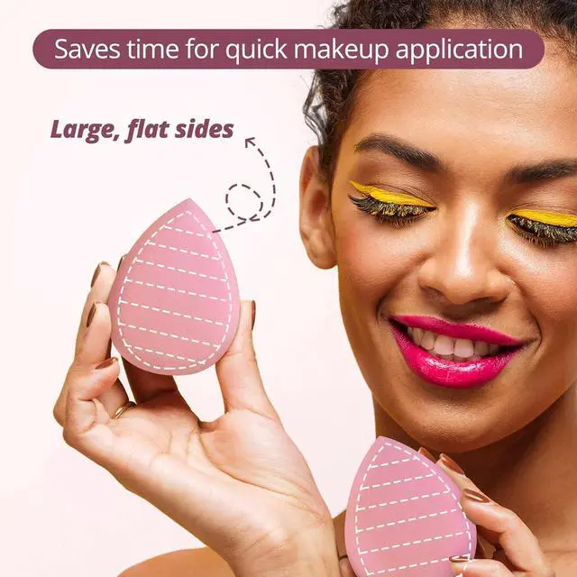 Alt view image 4 of 7 - BEAKEY Makeup Sponge Set of 2, Flat Duo Patented Pink Beauty Sponges | Foundation and Powder Application, Soft Blending Blender, Large Flat Design, Latex Free, Beauty Tools for Makeup Lovers