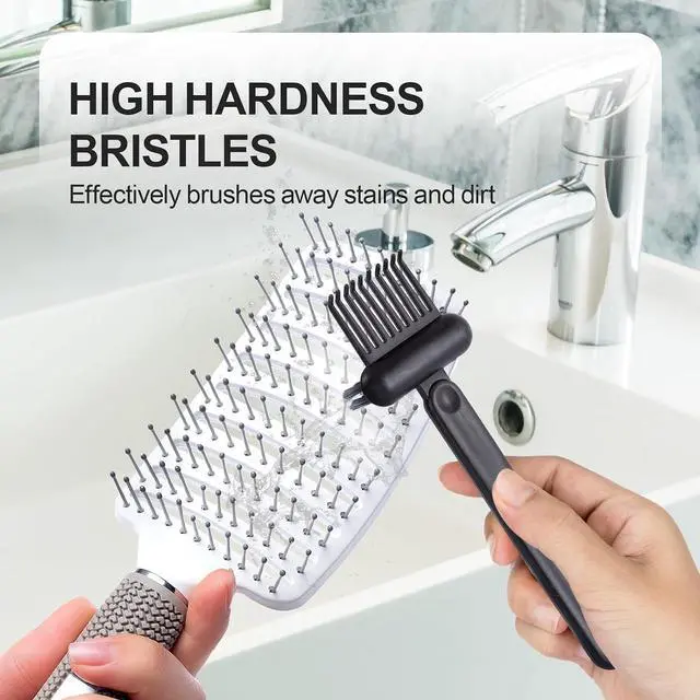 Alt view image 4 of 7 - 2 Pack Hair Brush Cleaning Tool, 2-in-1 Cleaner Tool, Portable Cleaning Tool Set for Brush Comb Keyboard, Remover Rake for Removing Hair Dust, Home and Salon Use(Black&White)