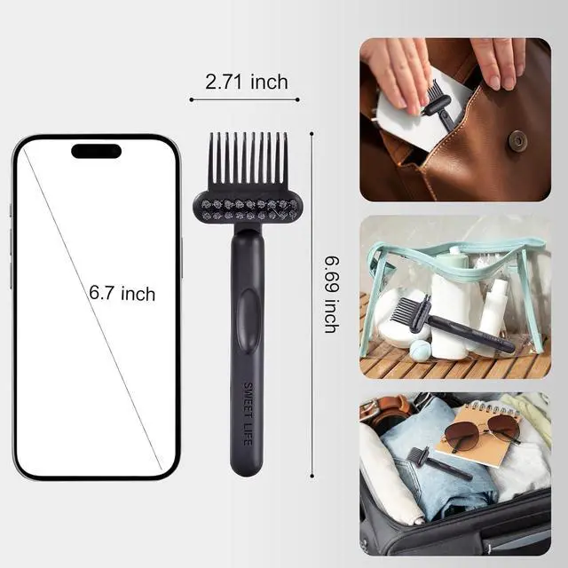 Alt view image 5 of 7 - Hair Brush Comb Cleaning Tool Comb,2-in-1 Hair Brush Cleaner Tool, Portable Remover Rake for Removing Hair Dust, Home and Salon Use (Black)