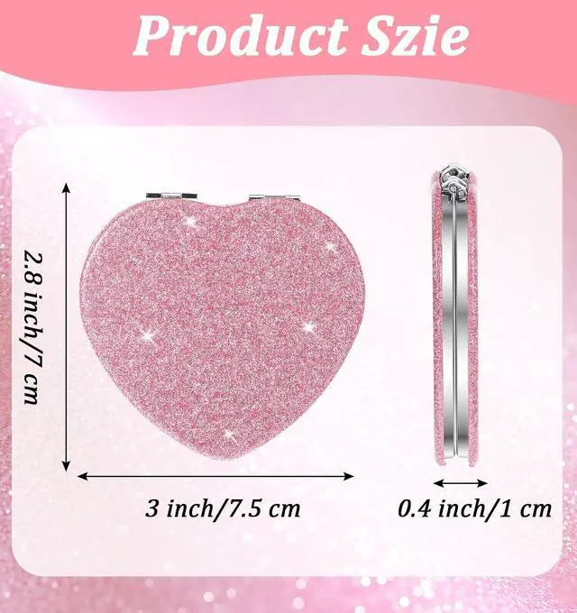 Alt view image 2 of 7 - Pink Compact Mirror, Heart Shaped Compact Mirror for Girls, Double-Sided Vanity Mirrors with Magnifying for Purse, Travel, Makeup & Home Use (3 Inch)