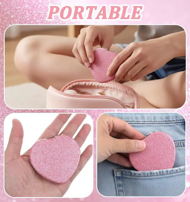 Alt view image 4 of 7 - Pink Compact Mirror, Heart Shaped Compact Mirror for Girls, Double-Sided Vanity Mirrors with Magnifying for Purse, Travel, Makeup & Home Use (3 Inch)
