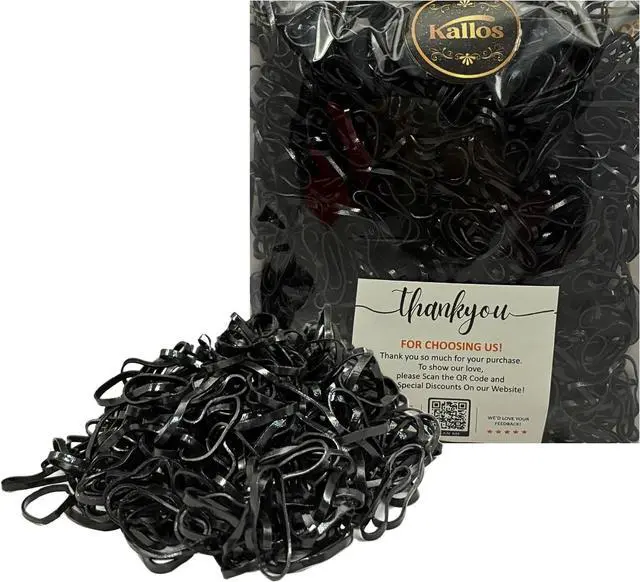 Main image of 500 Pack Rubber Bands for Hair 22mm Durable, Non-Slip Elastic Hair Ties for All Ages, Perfect for Braids, Ponytails, and DIY Styling | No-Damage, Multi-Use Hair Accessories by Kàllos (Black)