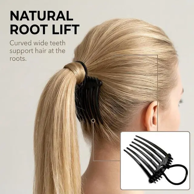 Alt view image 2 of 7 - Black Bandette Comb, Comb with Elastic Band,Ponytail Bump It Up Volume Inserts Combs Fluffy Hair Comb Hair Styling Tool with Elastic Rubber Band Hair Combs