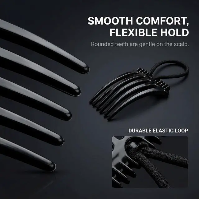 Alt view image 3 of 7 - Black Bandette Comb, Comb with Elastic Band,Ponytail Bump It Up Volume Inserts Combs Fluffy Hair Comb Hair Styling Tool with Elastic Rubber Band Hair Combs
