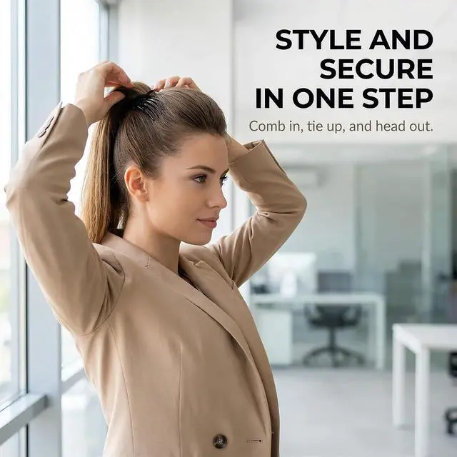 Alt view image 5 of 7 - Black Bandette Comb, Comb with Elastic Band,Ponytail Bump It Up Volume Inserts Combs Fluffy Hair Comb Hair Styling Tool with Elastic Rubber Band Hair Combs