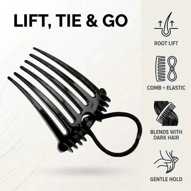 Alt view image 6 of 7 - Black Bandette Comb, Comb with Elastic Band,Ponytail Bump It Up Volume Inserts Combs Fluffy Hair Comb Hair Styling Tool with Elastic Rubber Band Hair Combs