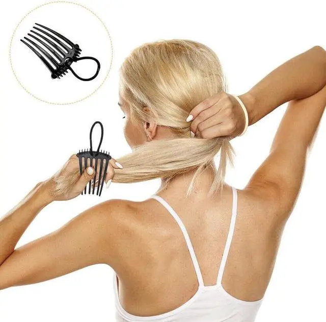 Alt view image 7 of 7 - Black Bandette Comb, Comb with Elastic Band,Ponytail Bump It Up Volume Inserts Combs Fluffy Hair Comb Hair Styling Tool with Elastic Rubber Band Hair Combs