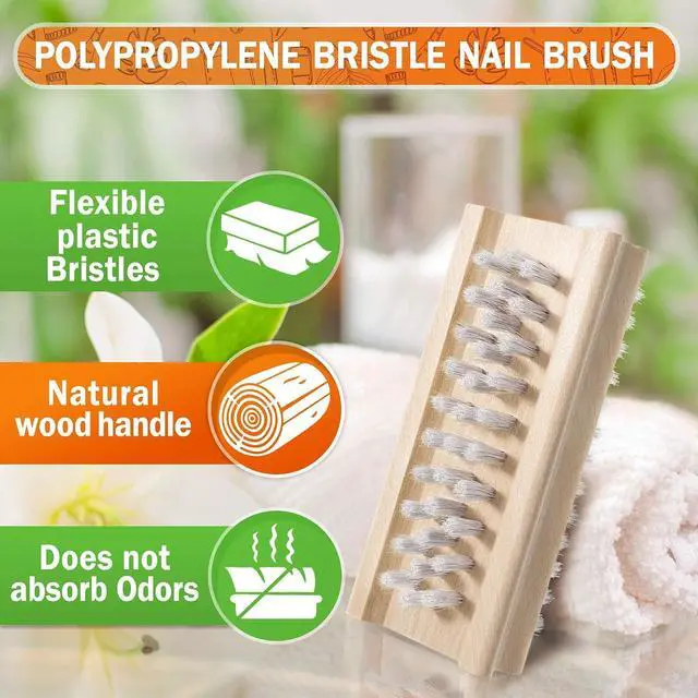 Alt view image 2 of 7 - Konex Non-Slip Wooden Two-sided Hand and Nail Brush. Fingernail Brush for Nail Cleaning and Scrubbing. Heavy duty Stiff Nail Brush for Travel. Mechanic hand scrub brush with molded grip.