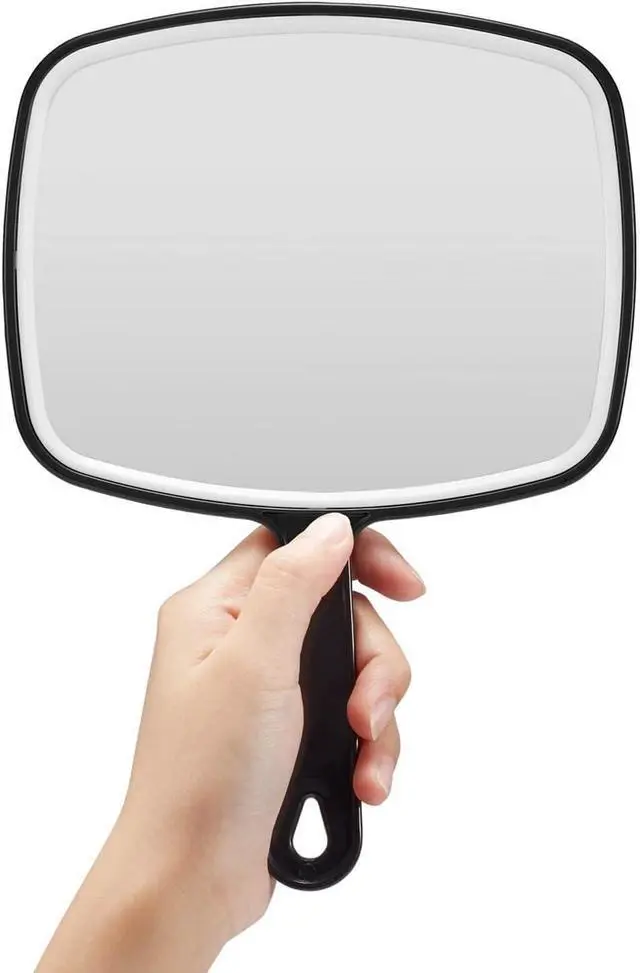 Main image of OMIRO Hand Mirror, Black Handheld Mirror with Handle, 6.6" W x 9.2" L | Salon Mirror,Hand Mirrors with Handle,Hand Mirror for MenWomen,Barber Accessories,Medium,Black
