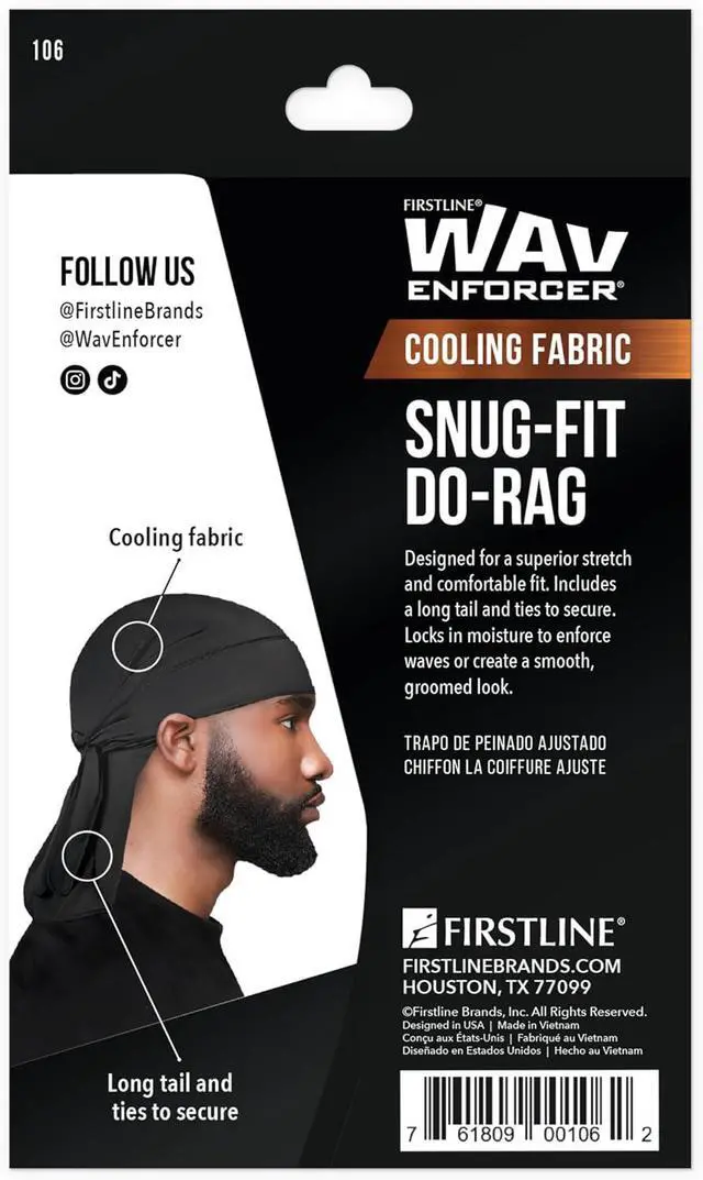 Alt view image 3 of 5 - WavEnforcer 106 Snug Fit Do-Rag, Black | Superior Stretch and Comfort