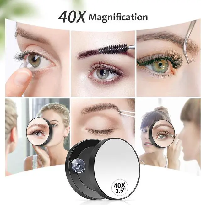 Alt view image 3 of 7 - MIYADIVA 40X Magnifying Mirror, 3.5 Inch Round Compact Mirror with Suction Cup, Stainless Steel Tweezers, Perfect for Makeup, Eyebrows, Beards, Travel
