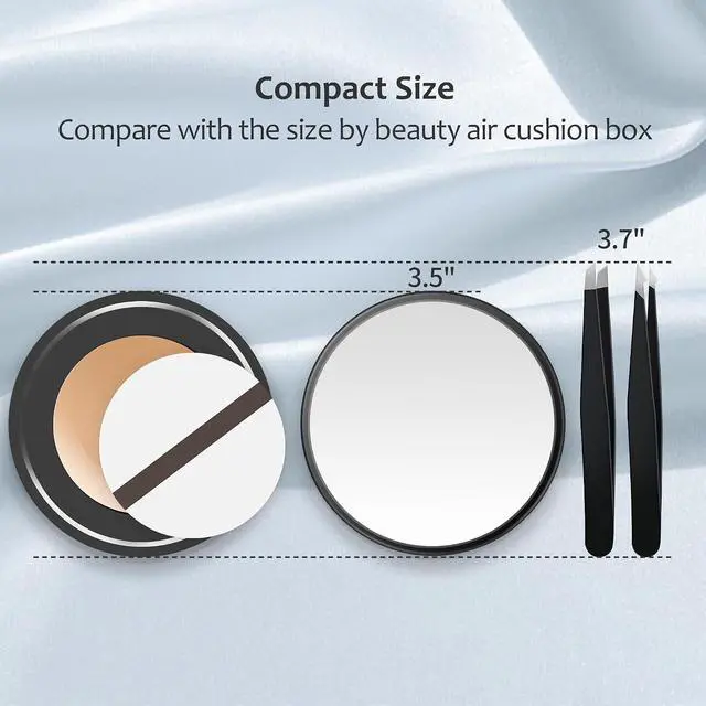 Alt view image 5 of 7 - MIYADIVA 40X Magnifying Mirror, 3.5 Inch Round Compact Mirror with Suction Cup, Stainless Steel Tweezers, Perfect for Makeup, Eyebrows, Beards, Travel