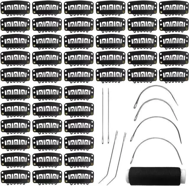 Main image of MUIIGOOD 50Pcs 32mm Hairpieces Snap Clips U Shape Wig Clips for Hair Extensions Making Wig Accessories Set Tools (Black)
