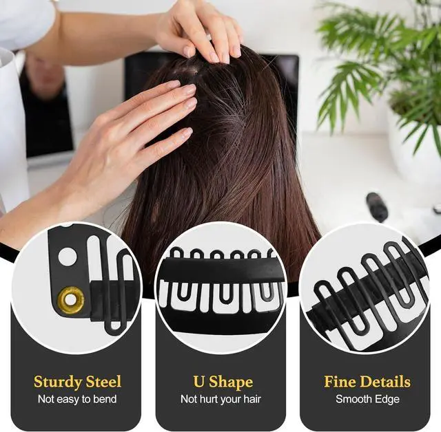 Alt view image 3 of 5 - MUIIGOOD 50Pcs 32mm Hairpieces Snap Clips U Shape Wig Clips for Hair Extensions Making Wig Accessories Set Tools (Black)