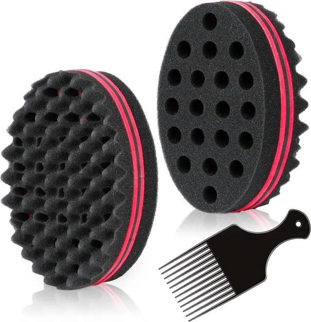 Main image of BIGEDDIE Magic Sponge Brush for Afro Curls, Twist Sponge with 6.29 Inch Free Pick Comb (2 PACK)