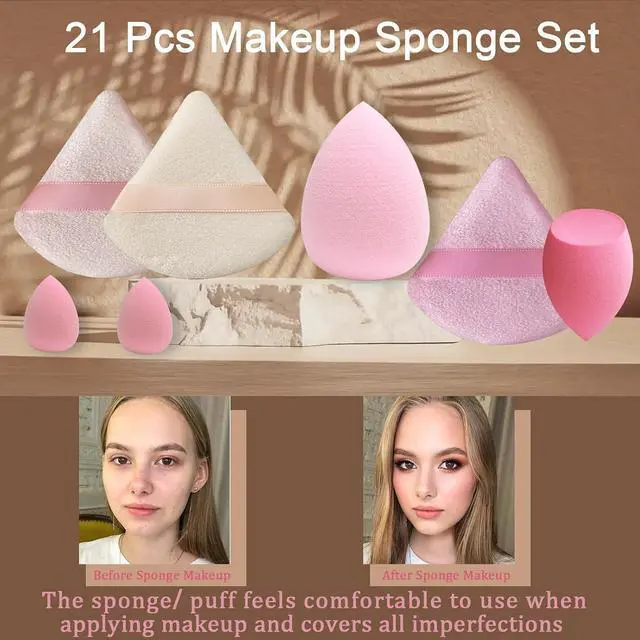 Alt view image 2 of 6 - 21 pcs Makeup Sponge Bulk:Makeup Sponges 21 Pcs for Liquid, Cream, and Powder, Multi-colored Pink make up sponges for foundation