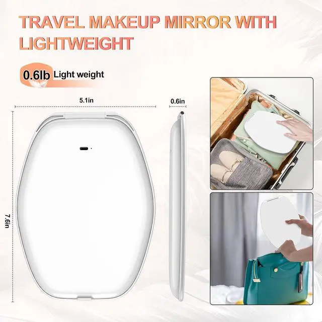 Alt view image 5 of 7 - COSYGLOW Travel Makeup Mirror with Light, Portable Hexagon Vanity Mirror | 3 Color Lighting, Adjustable Brightness, Touch Screen, Rechargeable Mirror for Travel, Desk, Home(White)