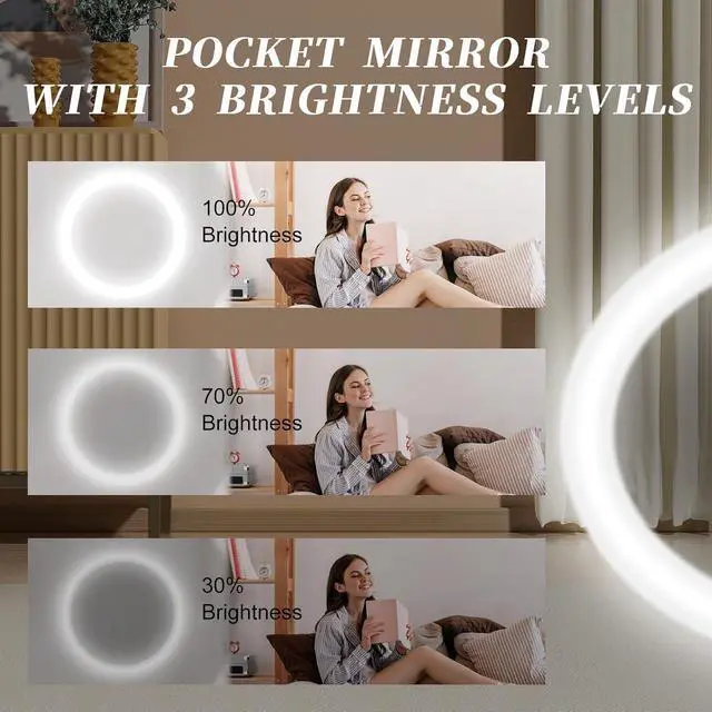 Alt view image 5 of 7 - Pink Compact Mirror with Light, 1X/3X Magnification LED Pocket Mirror | USB Data Cable, Mini, Purse, Pocket, Travel, Gift, makeup, mini, women, essentials, LED, fiberglass