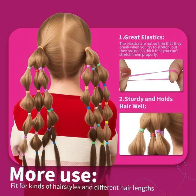 Alt view image 3 of 7 - Teenitor 2000Pcs Elastic Hair Ties Toddler, Elastic Rubber Bands Baby Hair Ties, Multi Color Hair Ties for Little Girls Elastic Small Rubber Bands for Kids Baby Girls Toddler Elastic Ties Colorful