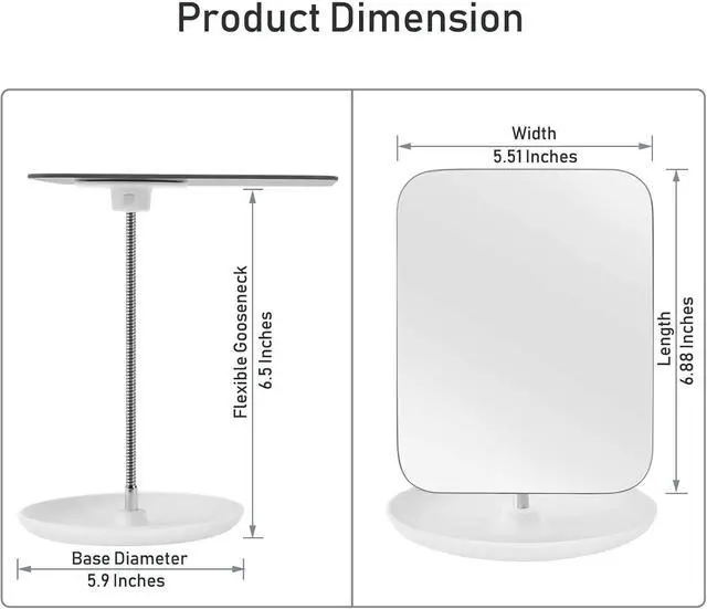 Alt view image 2 of 7 - LFOYOU Table Vanity Mirror with Stand - Makeup Mirror for Desk - Adjustable Flexible Gooseneck, 360°Rotation Folding Portable Bathroom Shaving Cosmetic Mirror Square