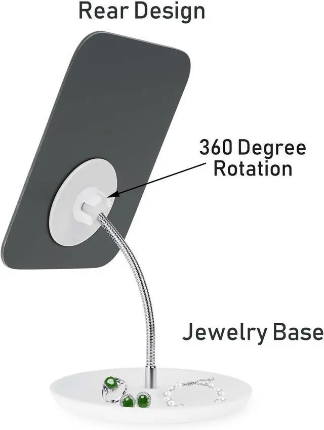 Alt view image 3 of 7 - LFOYOU Table Vanity Mirror with Stand - Makeup Mirror for Desk - Adjustable Flexible Gooseneck, 360°Rotation Folding Portable Bathroom Shaving Cosmetic Mirror Square