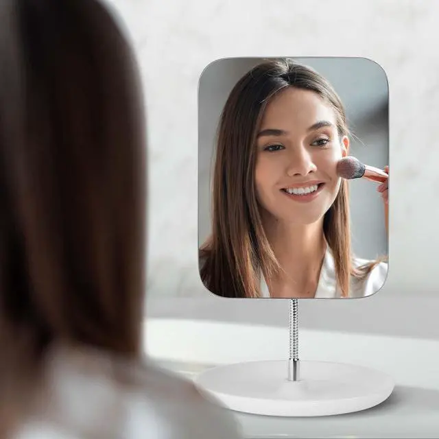 Alt view image 5 of 7 - LFOYOU Table Vanity Mirror with Stand - Makeup Mirror for Desk - Adjustable Flexible Gooseneck, 360°Rotation Folding Portable Bathroom Shaving Cosmetic Mirror Square