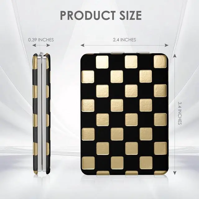 Alt view image 3 of 7 - Compact MirrorUnique Contrasting Neon-Toned Checkered Travel MirrorPocket Mirror for Women