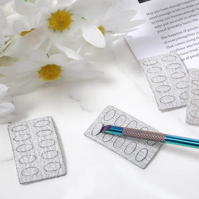 Alt view image 6 of 7 - 200 PCS Grit Sandpaper Sheets, 100/150/180/240 Nail Paper Sheets Self-Adhesive Nail Pads Nails Care Tools Polishing Sandpaper Slant Heads Art Pre-Polishing Sandpapers for Home Salon Nails and Foot