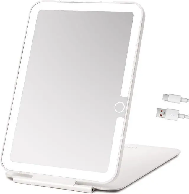 Main image of Rechargeable Travel Mirror with Light 7x5 Inch | Portable Lighted Makeup Mirror,3 Color Lights Adjust Brightness,Tabletop Folding LED Mirror