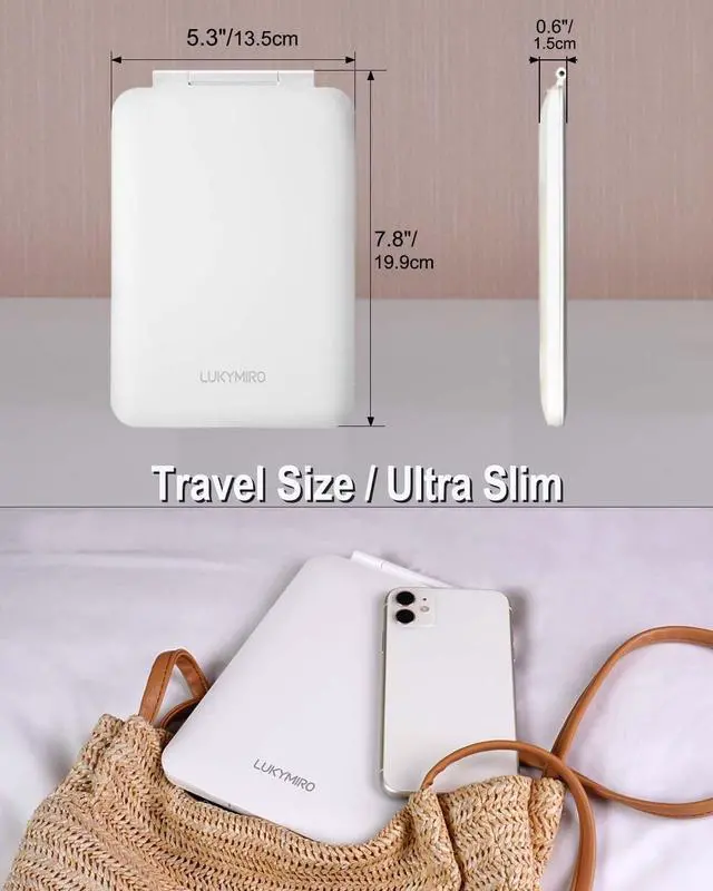 Alt view image 2 of 6 - Rechargeable Travel Mirror with Light 7x5 Inch | Portable Lighted Makeup Mirror,3 Color Lights Adjust Brightness,Tabletop Folding LED Mirror