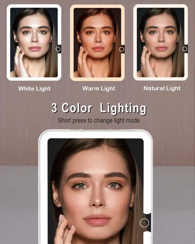 Alt view image 3 of 6 - Rechargeable Travel Mirror with Light 7x5 Inch | Portable Lighted Makeup Mirror,3 Color Lights Adjust Brightness,Tabletop Folding LED Mirror