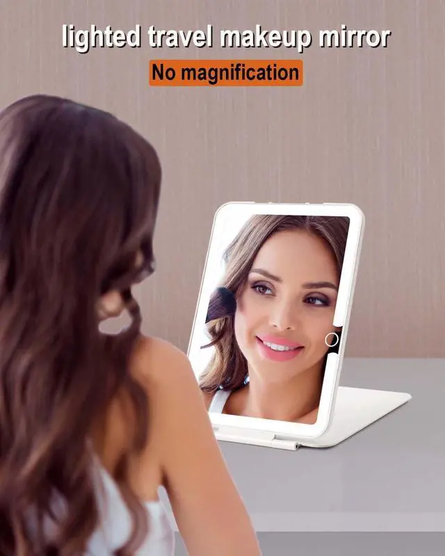Alt view image 6 of 6 - Rechargeable Travel Mirror with Light 7x5 Inch | Portable Lighted Makeup Mirror,3 Color Lights Adjust Brightness,Tabletop Folding LED Mirror