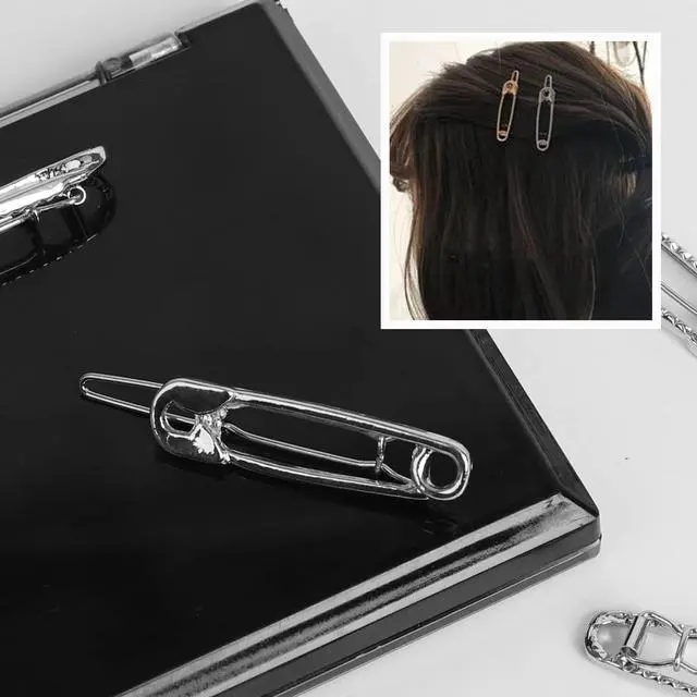 Alt view image 3 of 7 - 15 Pcs Hair Pins Hair Clips Alloy Safety Pin Shape Hairpin Barrettes Goth Hair Pins Set Hairdressing Tool Hair Accessories (Silver)