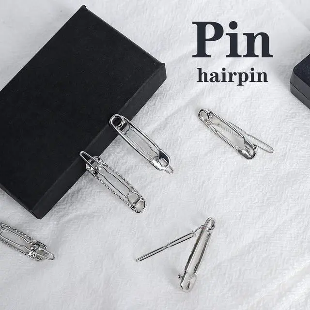 Alt view image 6 of 7 - 15 Pcs Hair Pins Hair Clips Alloy Safety Pin Shape Hairpin Barrettes Goth Hair Pins Set Hairdressing Tool Hair Accessories (Silver)
