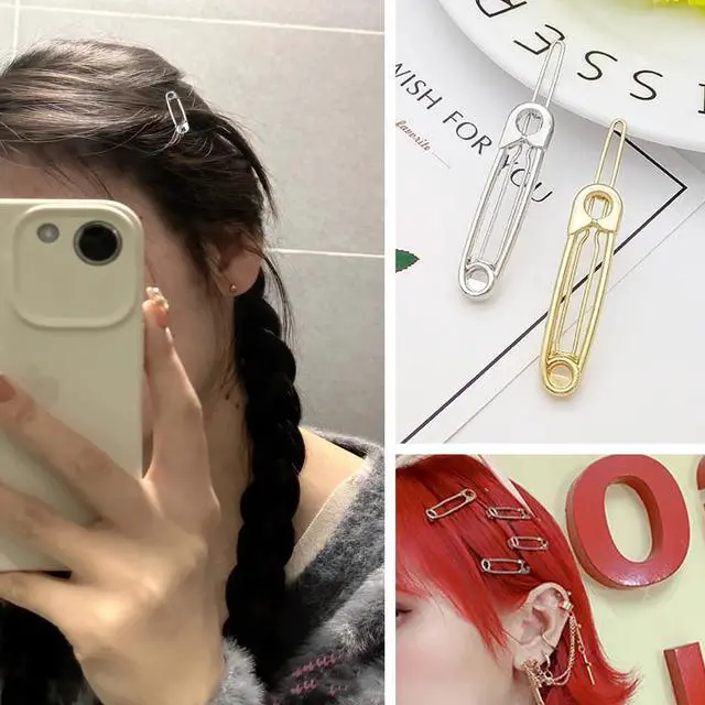 Alt view image 5 of 7 - 15 Pcs Hair Pins Hair Clips Alloy Safety Pin Shape Hairpin Barrettes Goth Hair Pins Set Hairdressing Tool Hair Accessories (Silver)