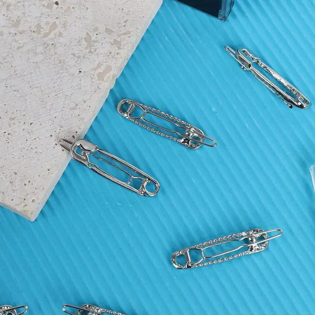 Alt view image 4 of 7 - 15 Pcs Hair Pins Hair Clips Alloy Safety Pin Shape Hairpin Barrettes Goth Hair Pins Set Hairdressing Tool Hair Accessories (Silver)