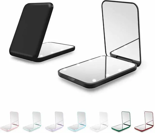 Main image of Compact Mirror with Light, 1X/3X Magnification LED Pocket Mirror for Women | Portable, Travel, Purse, Pocket, Gift, black, mini, small, essentials, led, fiberglass, batteries, rectangular